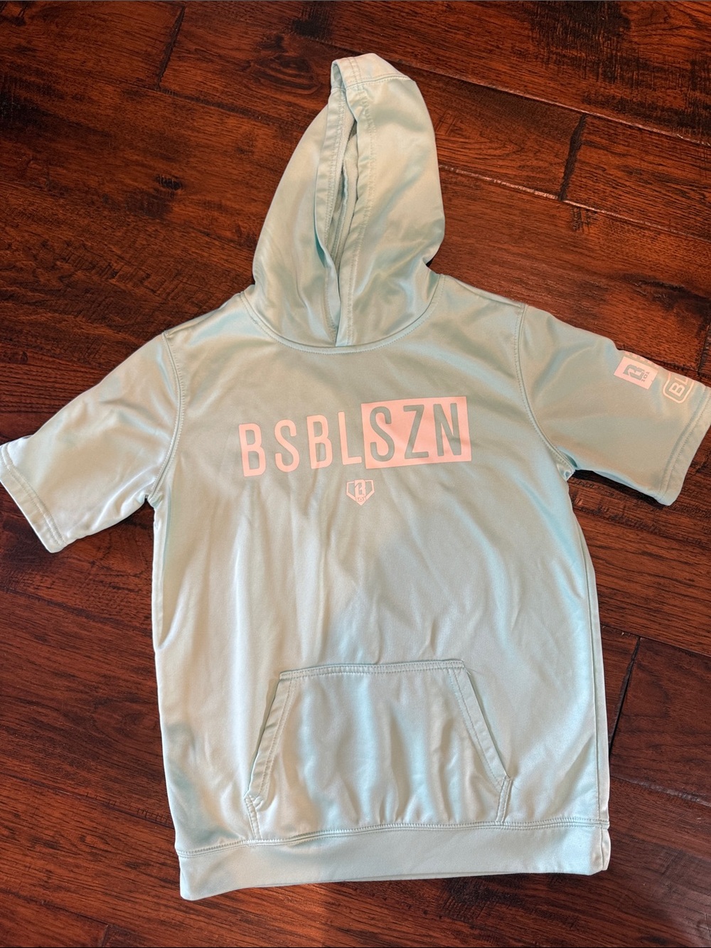 BSBL SZN Kids Short-Sleeve Hoodie in Light Aqua